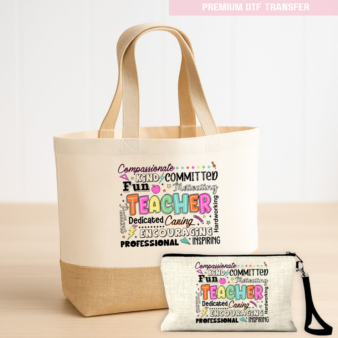 Personalised compassionated kind fun teacher - DTF transfer ready to press