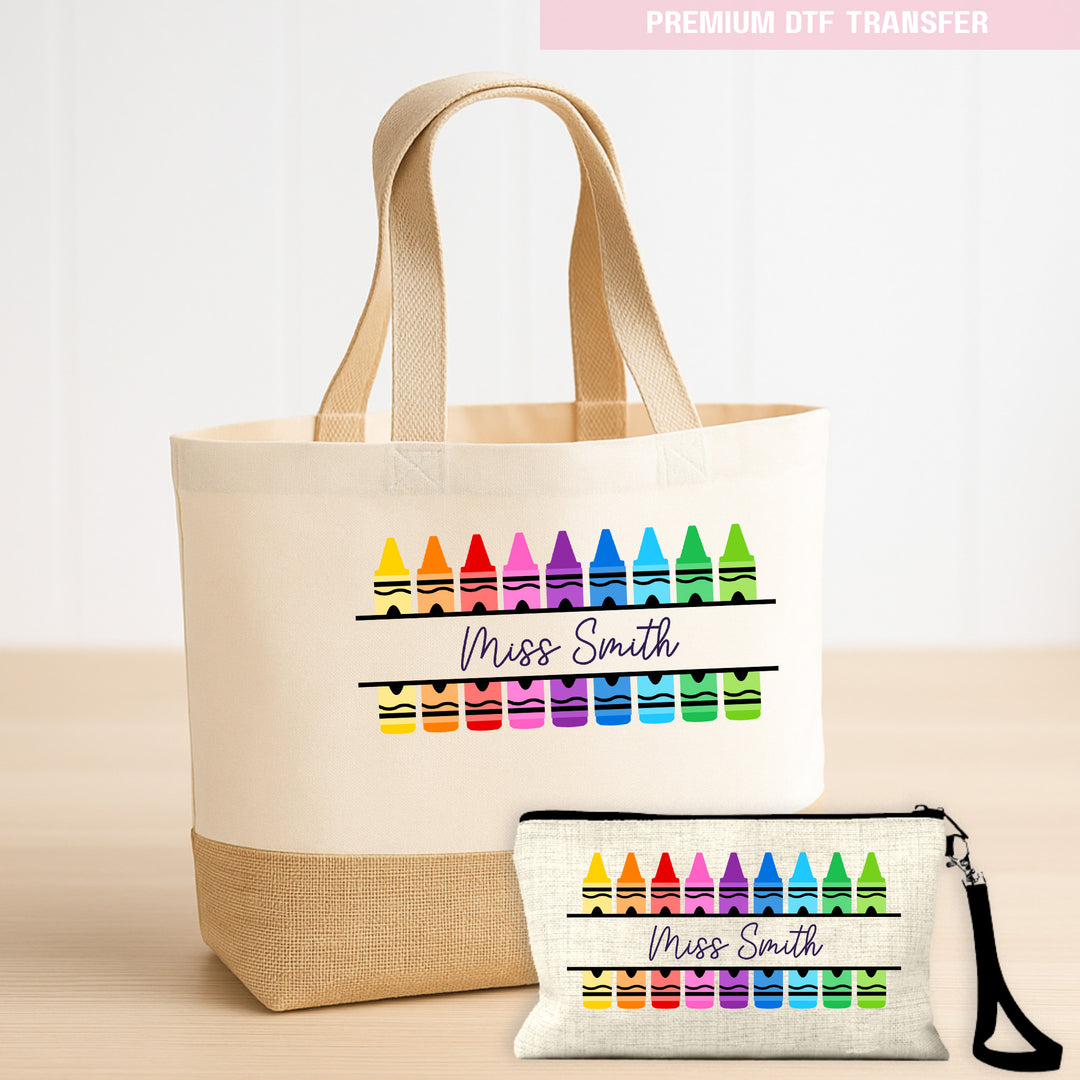 Personalised Colorful crayon - teacher - DTF transfer ready to press