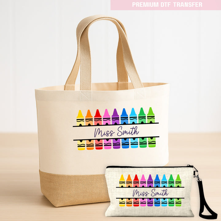 Personalised Colorful crayon - teacher - DTF transfer ready to press