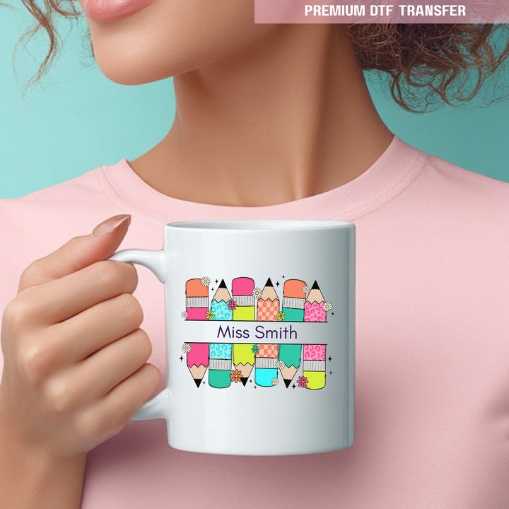 Personalised colorful pencil - teacher UV DTF