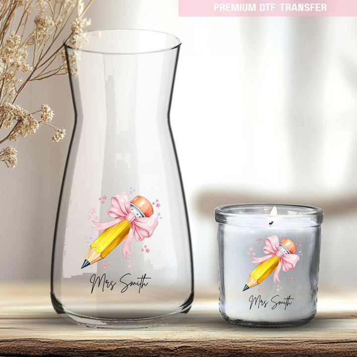 Personalised light pink pencil - teacher UV DTF