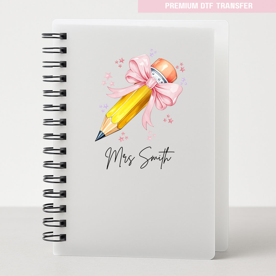Personalised light pink pencil - teacher UV DTF