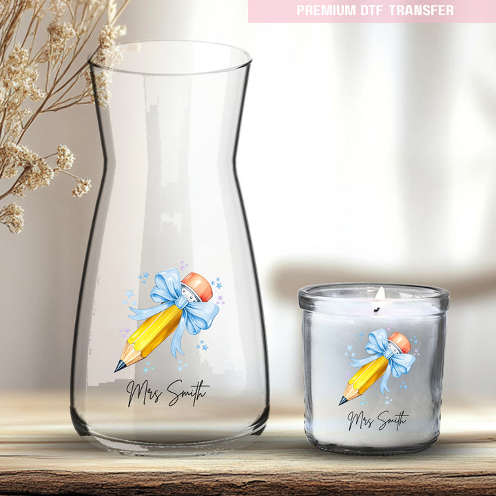Personalised blue pencil - teacher UV DTF