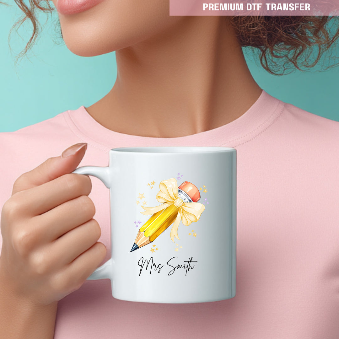 Personalised yellow pencil - teacher UV DTF