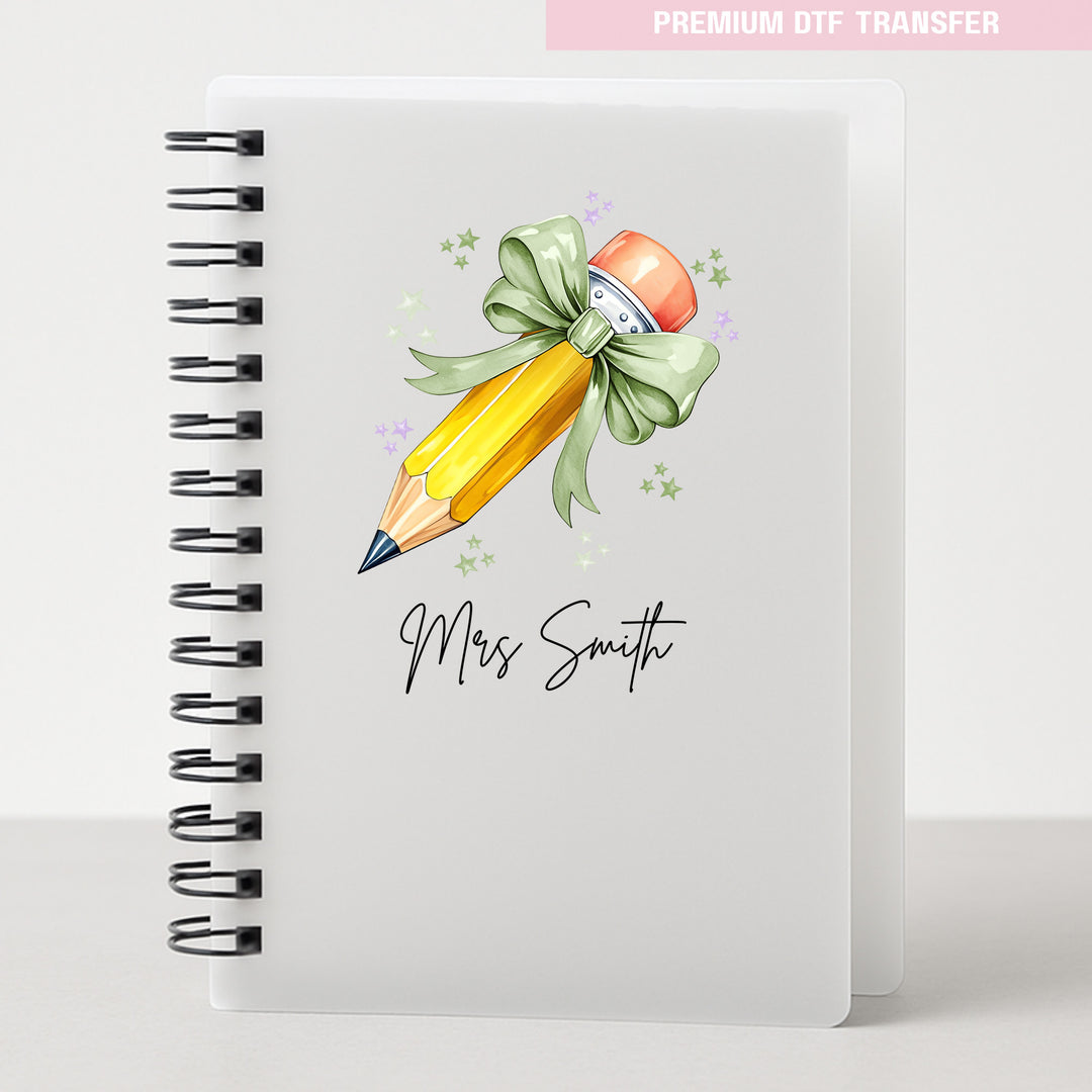 Personalised sage green pencil - teacher UV DTF