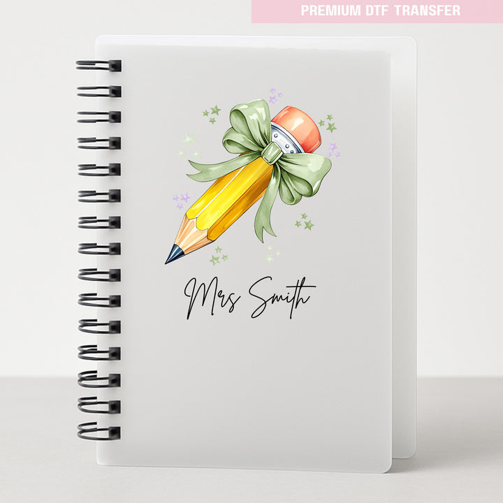 Personalised sage green pencil - teacher UV DTF