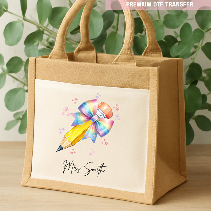 Personalised Teacher's Name - Colorful Pastel Pencils - DTF transfer ready to press