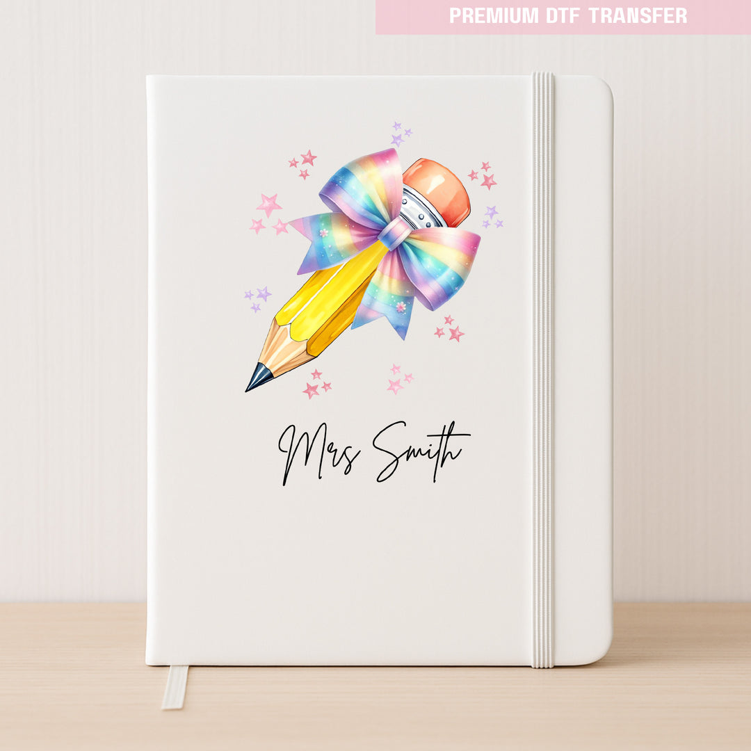Personalised Teacher's Name - Colorful Pastel Pencils - DTF transfer ready to press