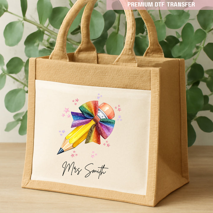 Personalised Teacher's Name - Colorful Pencil - DTF transfer ready to press