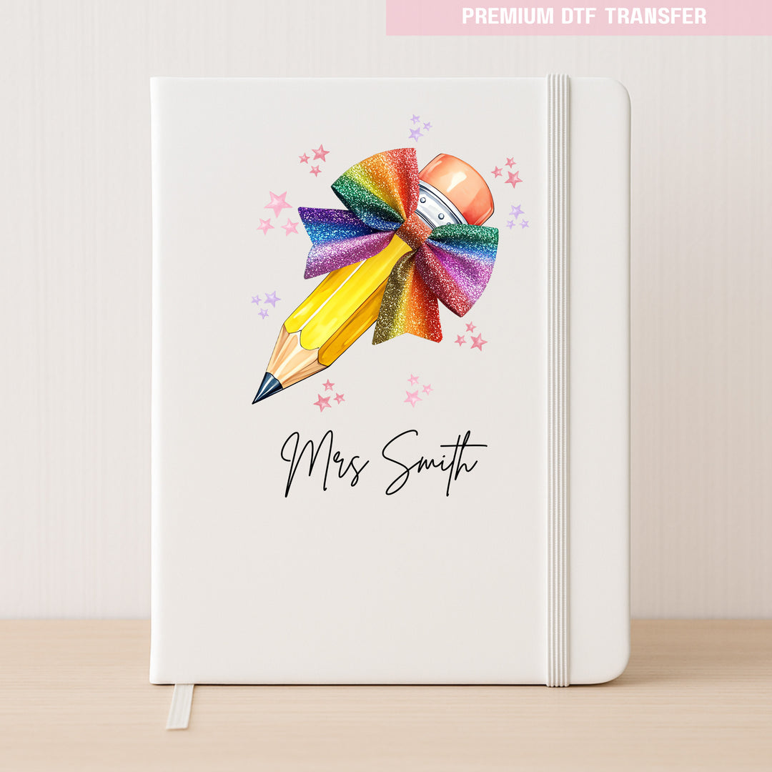 Personalised Teacher's Name - Colorful Pencil - DTF transfer ready to press