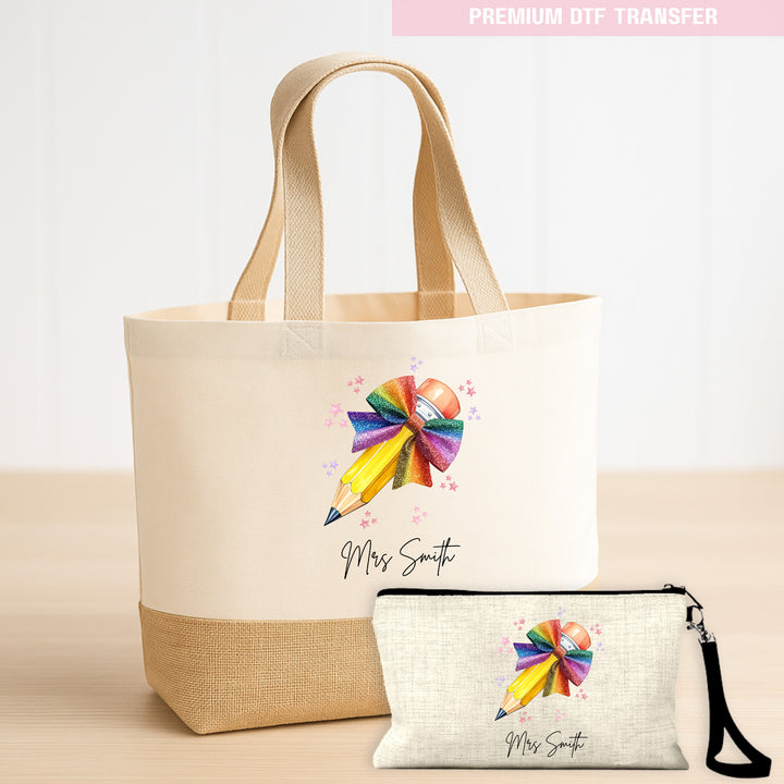 Personalised Teacher's Name - Colorful Pencil - DTF transfer ready to press