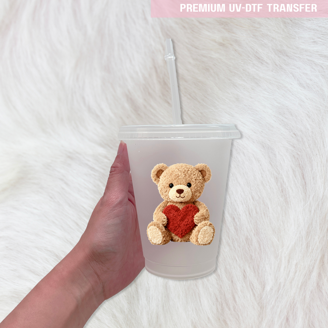 UV DTF decal - Bear heart - red - Valentine