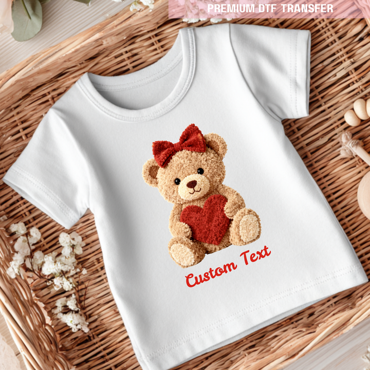DTF Transfer - Bear heart - red bow - Valentine - DTF ready to press