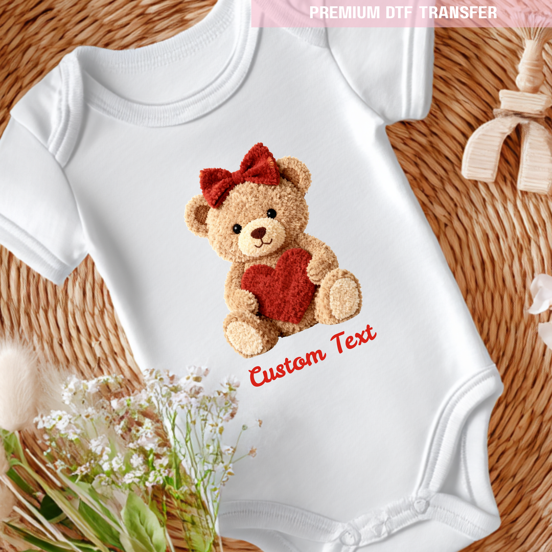 DTF Transfer - Bear heart - red bow - Valentine - DTF ready to press