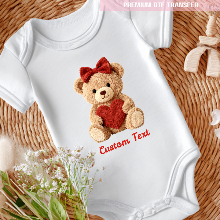 DTF Transfer - Bear heart - red bow - Valentine - DTF ready to press