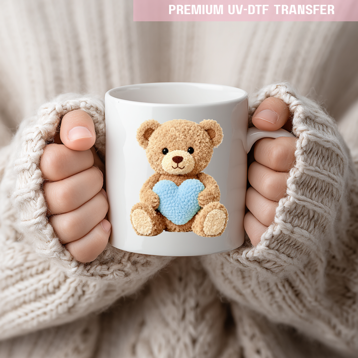 UV DTF decal - Bear heart - blue - Valentine