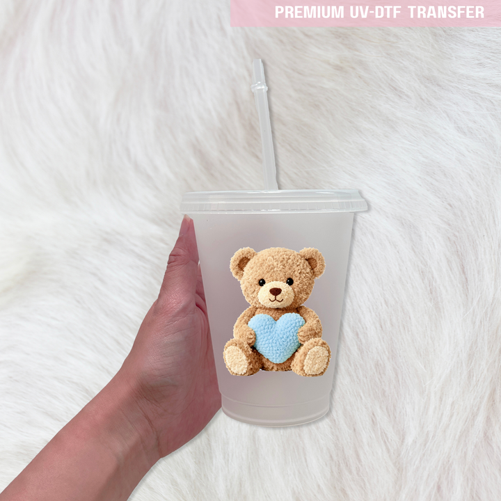 UV DTF decal - Bear heart - blue - Valentine