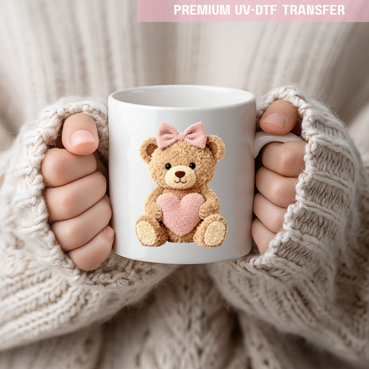 UV DTF decal - Bear heart - light pink - Valentine