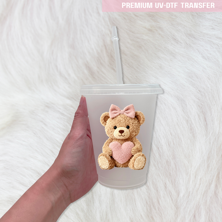 UV DTF decal - Bear heart - light pink - Valentine