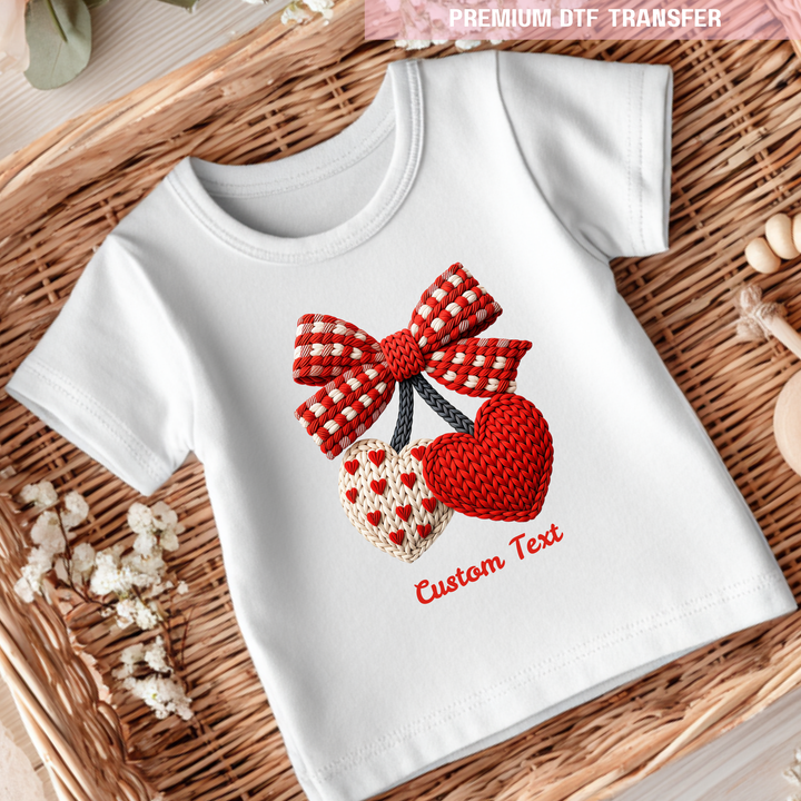 DTF Transfer - Two heart embroidery - red pink - Valentine - DTF ready to press