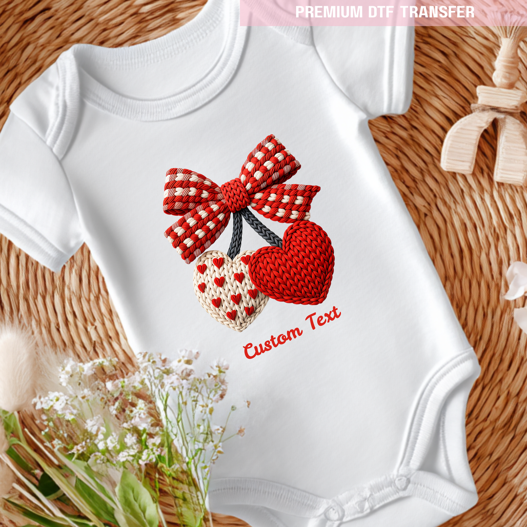 DTF Transfer - Two heart embroidery - red pink - Valentine - DTF ready to press