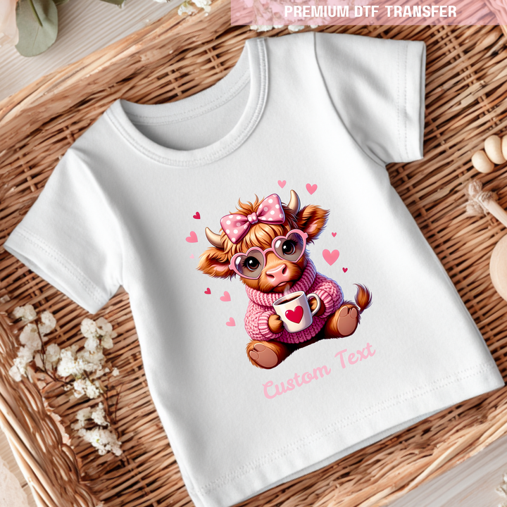 DTF Transfer - Highland cow moo - pink - Valentine - DTF ready to press