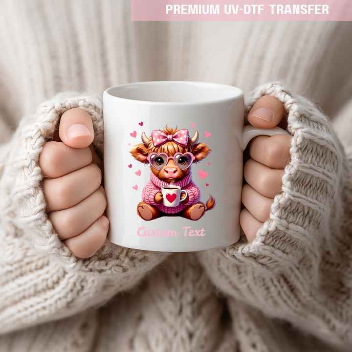 UV DTF decal - Highland cow moo - pink - Valentine