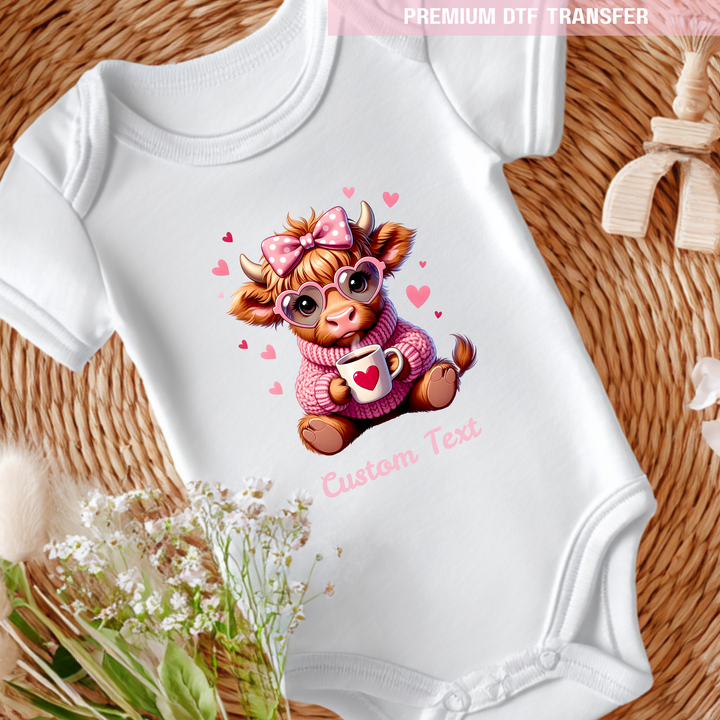DTF Transfer - Highland cow moo - pink - Valentine - DTF ready to press