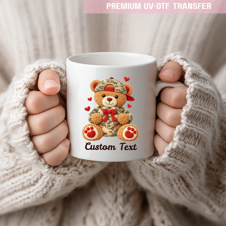 UV DTF decal - Cool bear - red bow - Valentine