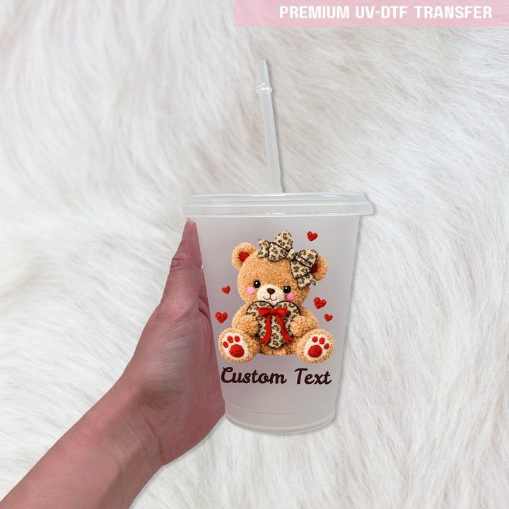UV DTF decal - Cute leopard bear - red bow - Valentine