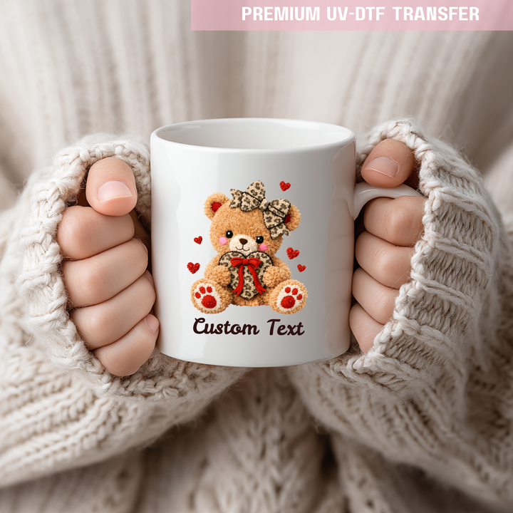 UV DTF decal - Cute leopard bear - red bow - Valentine