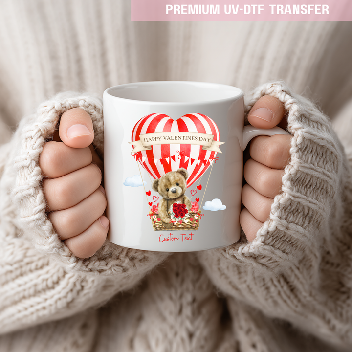 UV DTF decal - Hot air balloon bear - red love - Valentine