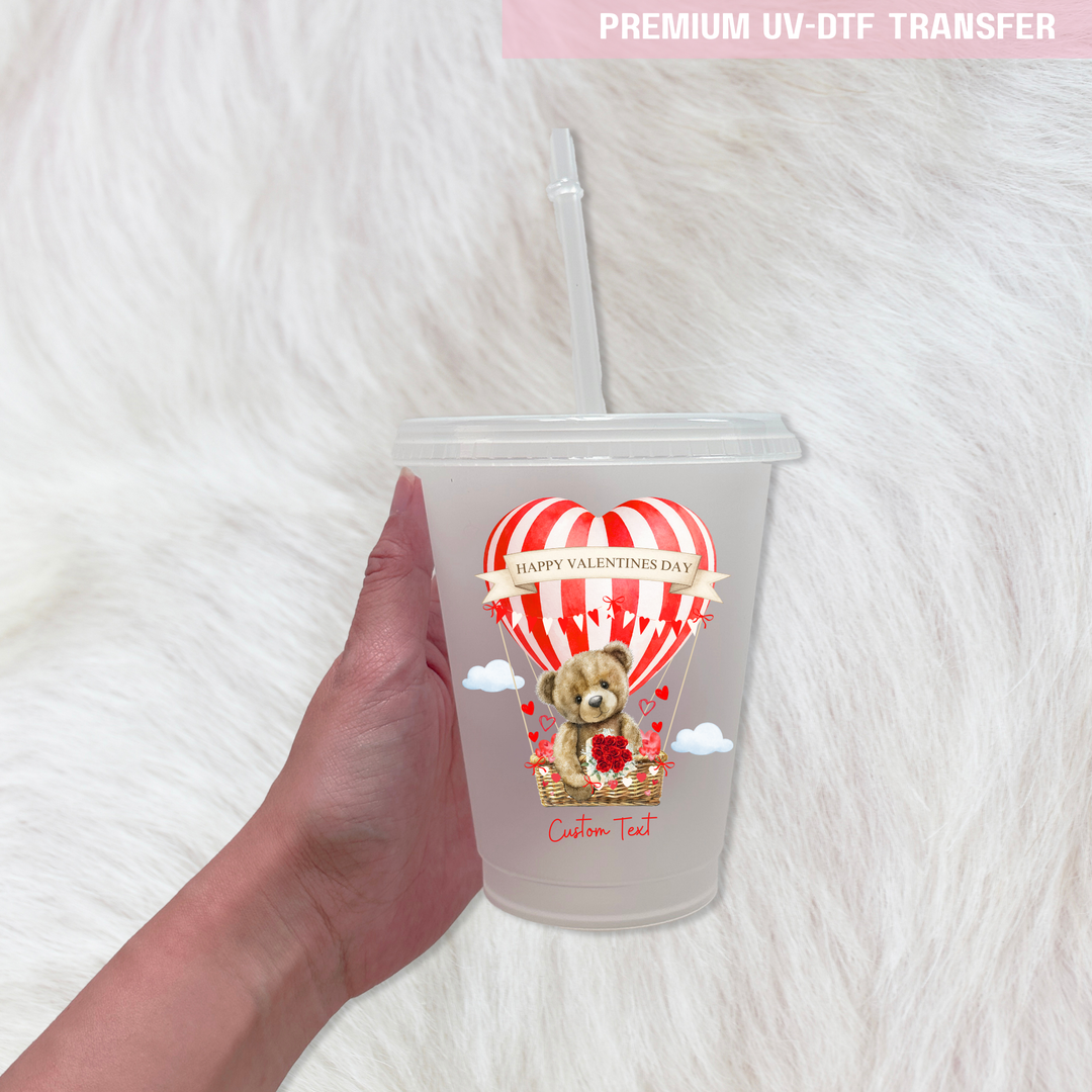 UV DTF decal - Hot air balloon bear - red love - Valentine