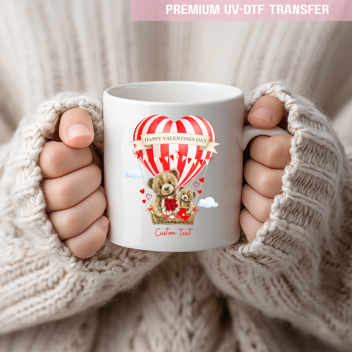 UV DTF decal - Hot air balloon two bear - red love - Valentine