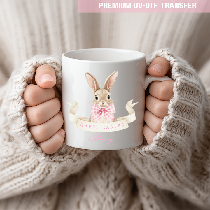 UV DTF decal - bunny - pink - Easter - DTF ready to press