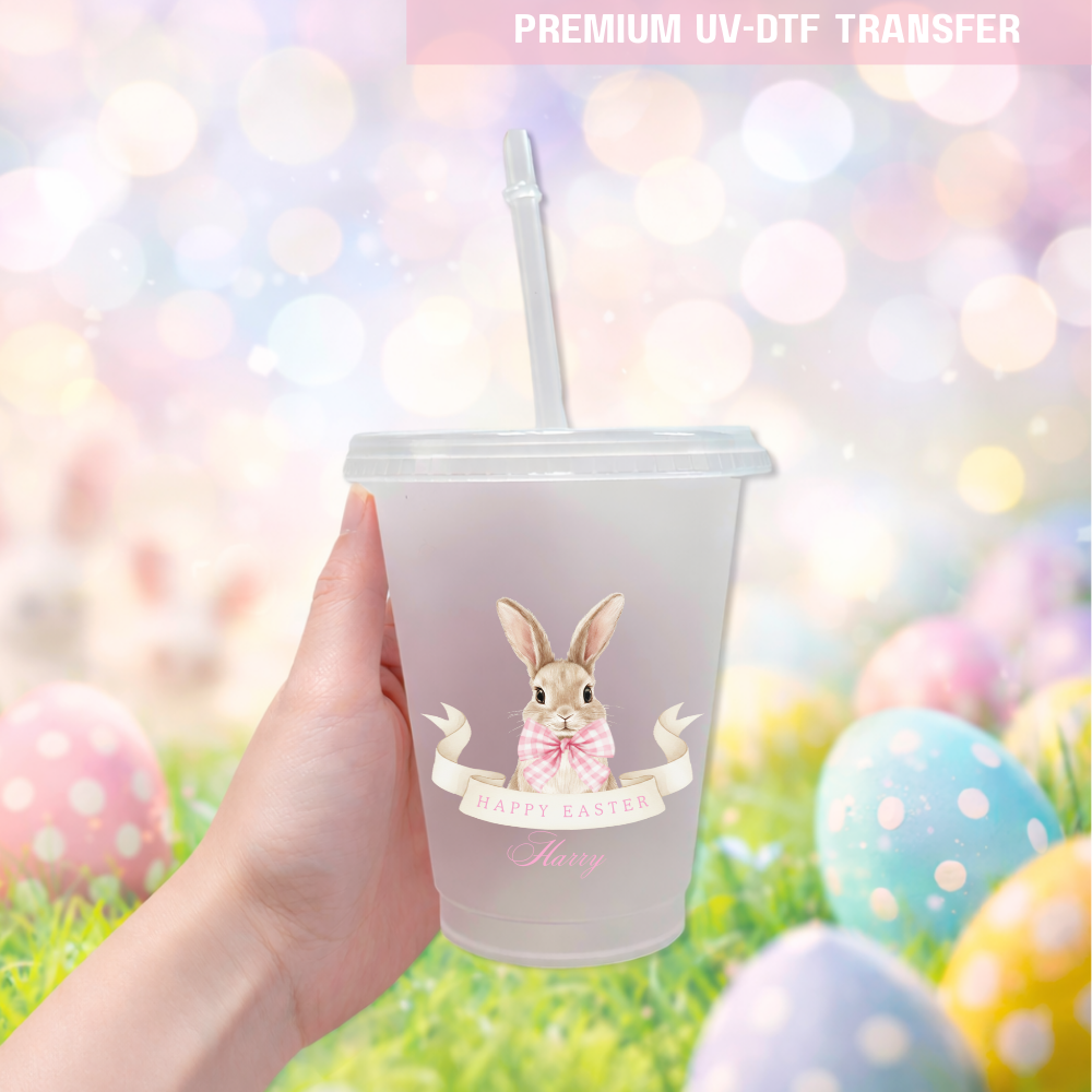 UV DTF decal - bunny - pink - Easter - DTF ready to press