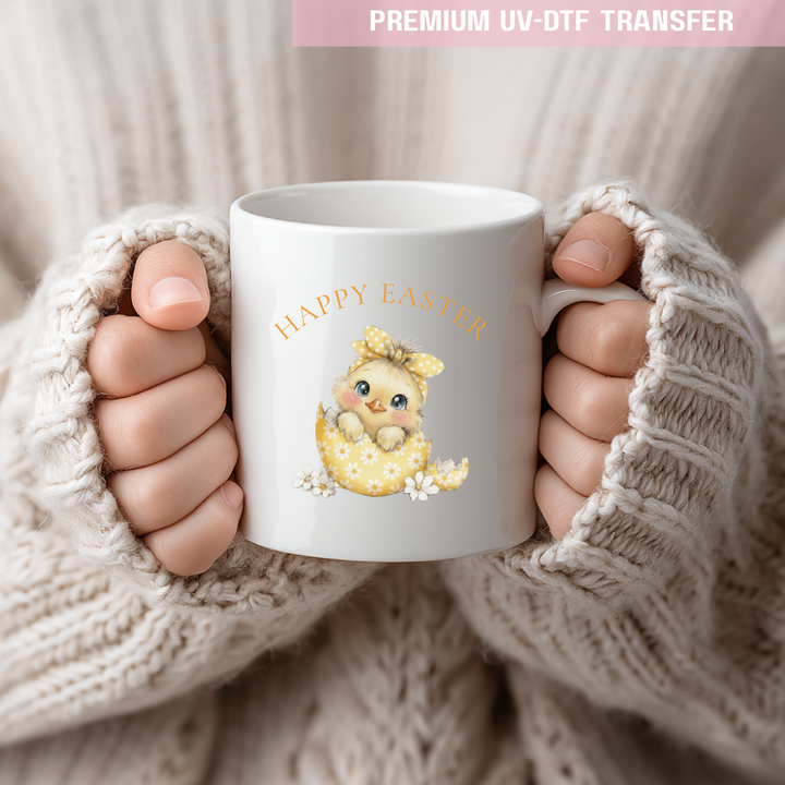 UV DTF decal - little chick flower - yellow - Easter - DTF ready to press