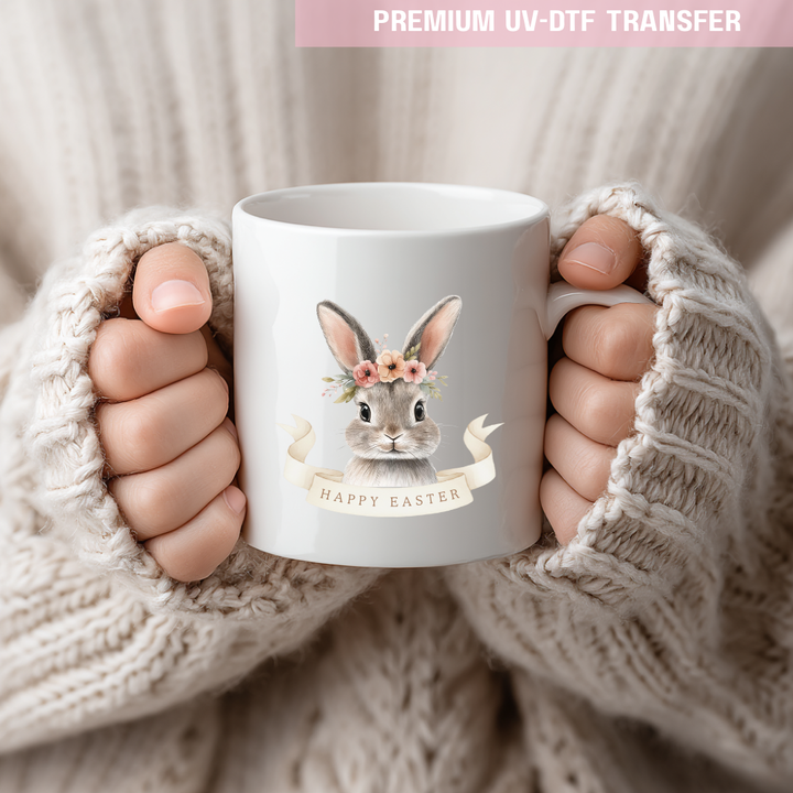 UV DTF decal - cute rabbit bunny flower - Easter - DTF ready to press