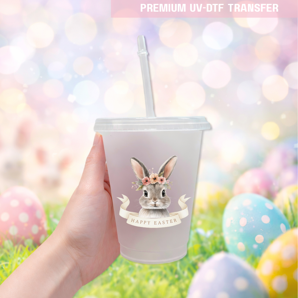 UV DTF decal - cute rabbit bunny flower - Easter - DTF ready to press
