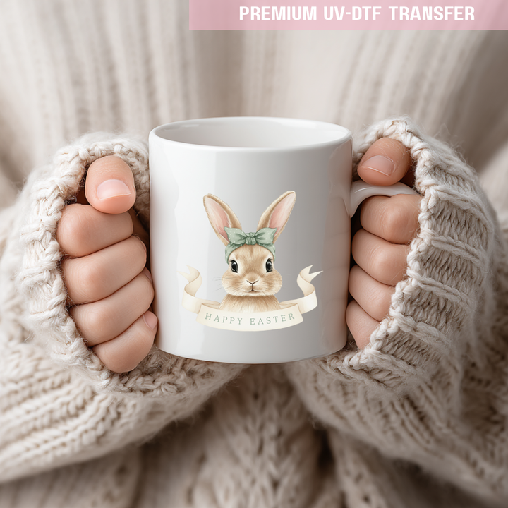 UV DTF decal - rabbit bunny - green band - Easter - DTF ready to press