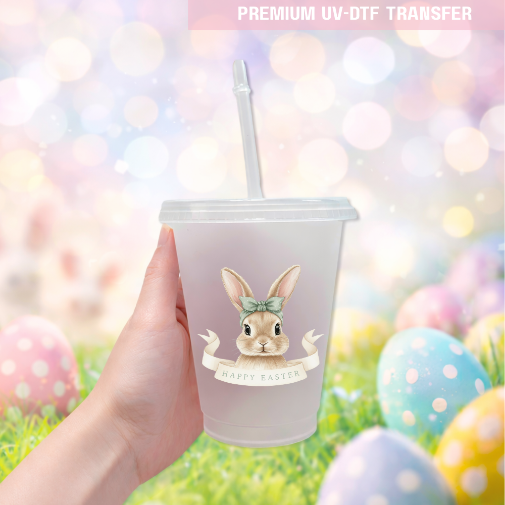 UV DTF decal - rabbit bunny - green band - Easter - DTF ready to press