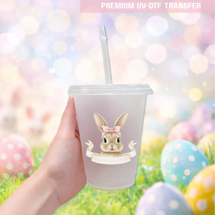 UV DTF decal - rabbit bunny - pink band - Easter - DTF ready to press