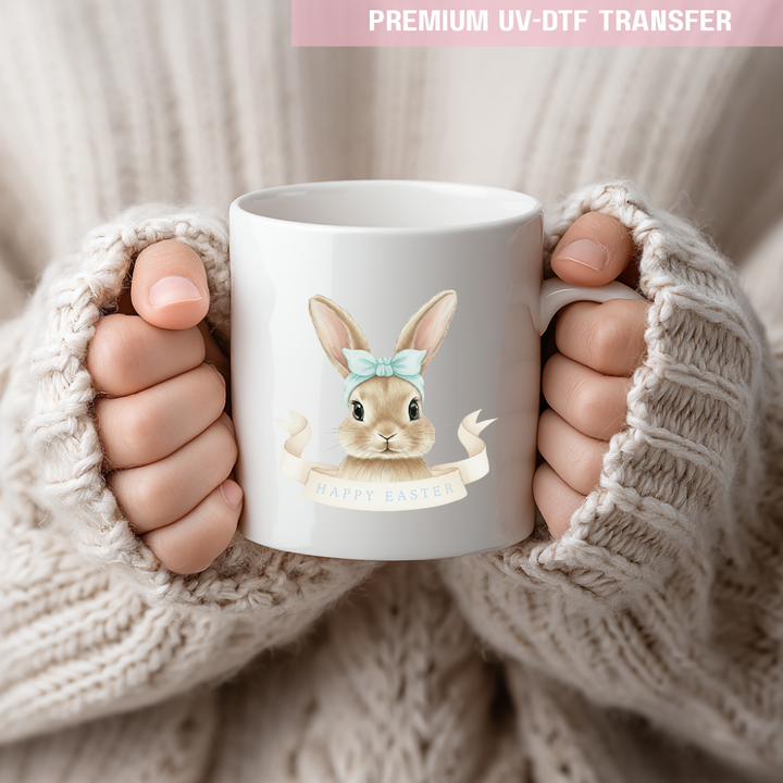 UV DTF decal - rabbit bunny - blue band - Easter - DTF ready to press