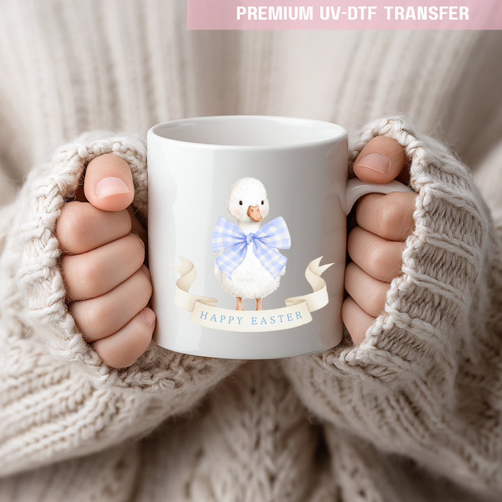 UV DTF decal - cygnet gingham bow - blue - Easter - DTF ready to press