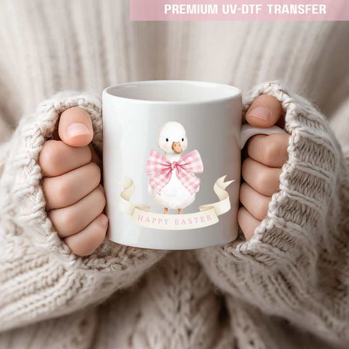 UV DTF decal - cygnet gingham bow - pink - Easter - DTF ready to press