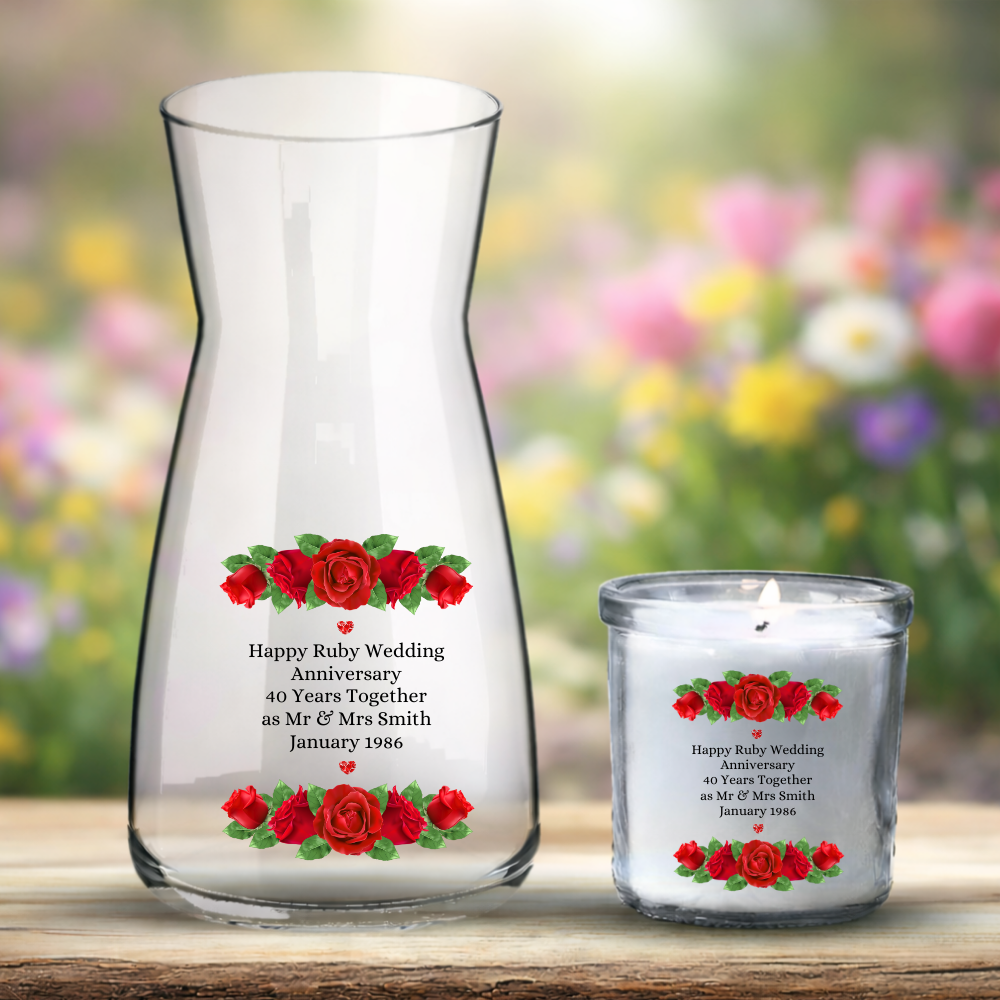 Happy Ruby Wedding Anniversary UV DTF decal - red rose flowers - 40 Years Together - Crafty Mood