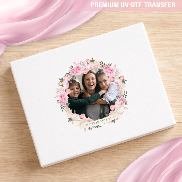 UV DTF decal - happy mothers day - pink floral wreath - Mothers day - Crafty Mood