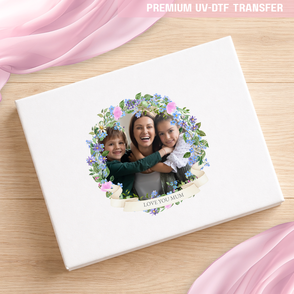 UV DTF decal - happy mothers day - blue floral wreath - Mothers day - Crafty Mood
