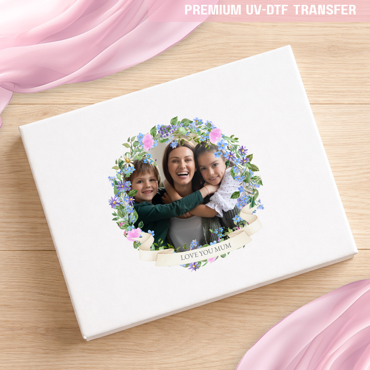 UV DTF decal - happy mothers day - blue floral wreath - Mothers day - Crafty Mood