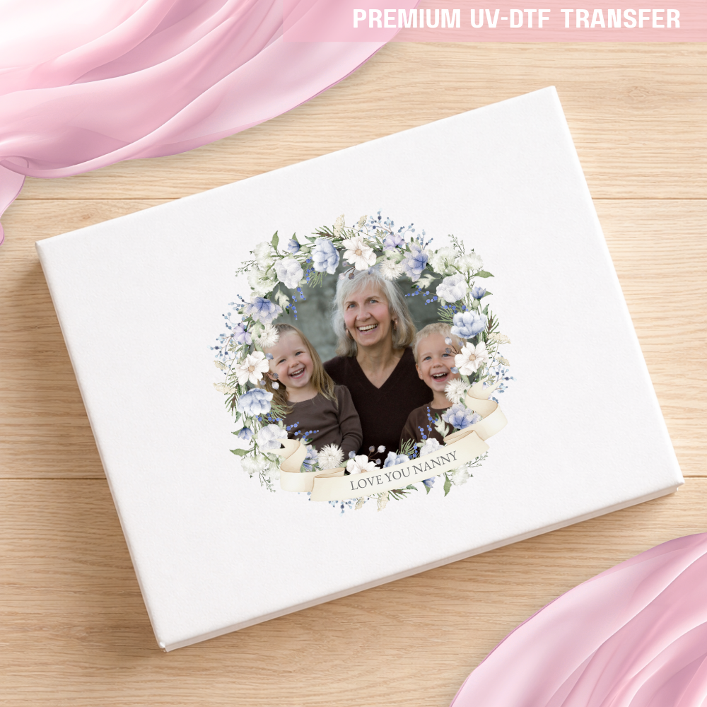 UV DTF decal - happy mothers day - white floral wreath - Mothers day - Crafty Mood